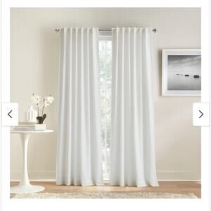 New- DKNY Pure Washed Waffle Stripe White Panel Pair Curtains 50 X 84